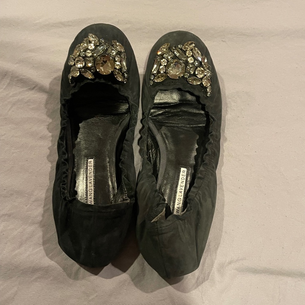 Vera Wang Lavender Womens Jeweled Black Ballet Flats Embellished